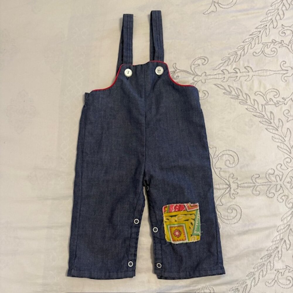 Vintage Bib Overalls Baby Boy Toddler 18M Blue Corduroy & Denim Button Up - Picture 3 of 6